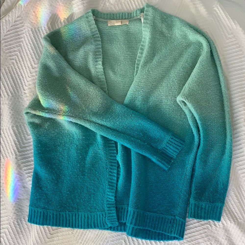 Forever 21 | Ombré Aqua Teal Blue Gradient Fade Open Sweater Medium Cardigan